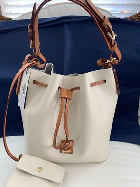 New With Tags - Dooney & Bourke Penrose Cream Bucket Tote with Removable Pouch